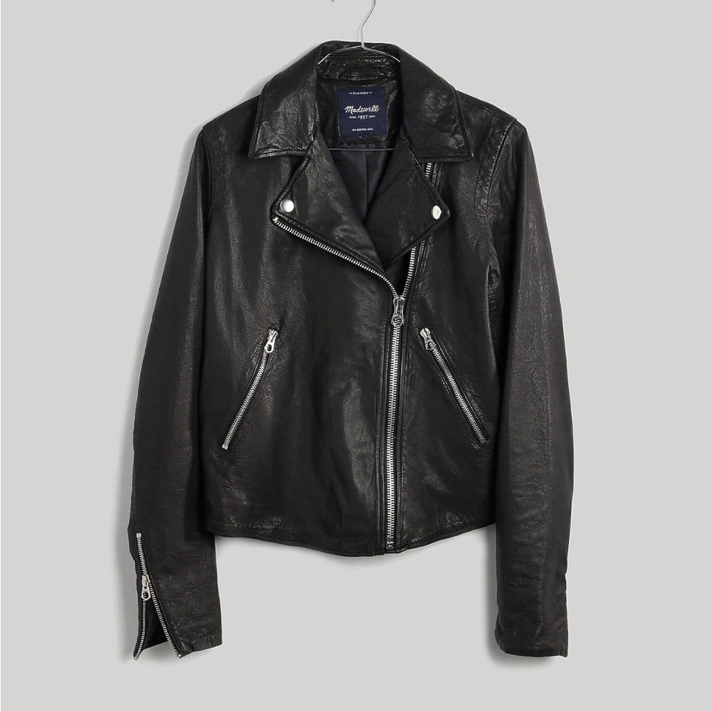 Madewell The Washed Leather Motorcycle Jacket in True Black
